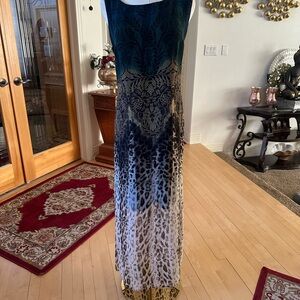 Connected Apparel Blue and Silver Embellished Sleeveless Sundress